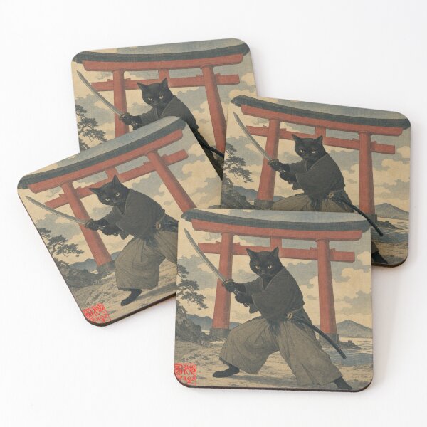 Item preview, The Ronin Feline - Black Cat Samurai at Torii Gate designed and sold by Komatoya.