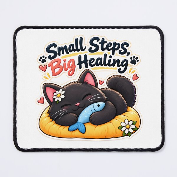 Item preview, Small Steps Big Healing Cute Black Cat Self Care Sticker designed and sold by ArtZone1987.
