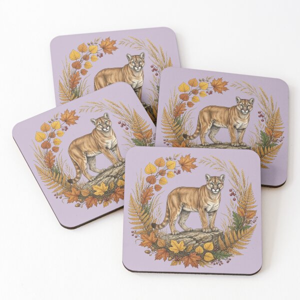 Item preview, Mountain Lion Fall Leaves Wildlife Nature Art  designed and sold by BirdsnStuff.