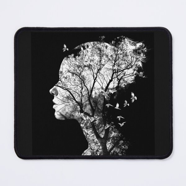 Item preview, Forest Silhouette Double Exposure Portrait with Birds Surreal Nature Art designed and sold by inkoutninja.
