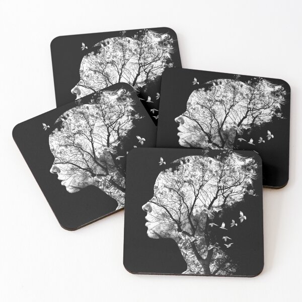 Item preview, Forest Silhouette Double Exposure Portrait with Birds Surreal Nature Art designed and sold by inkoutninja.