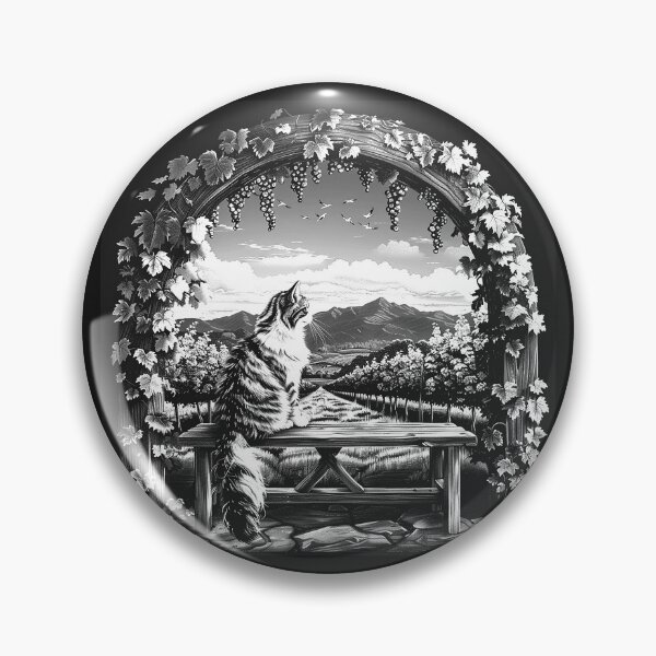 Item preview, Vineyard Cat on Bench Black and White Mountain Garden Art designed and sold by inkoutninja.