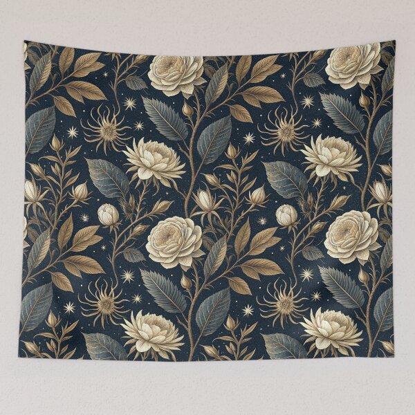 Item preview, Midnight Botanical Garden – Golden Vintage Roses & Celestial Stars designed and sold by Whimsical Wayfarer.