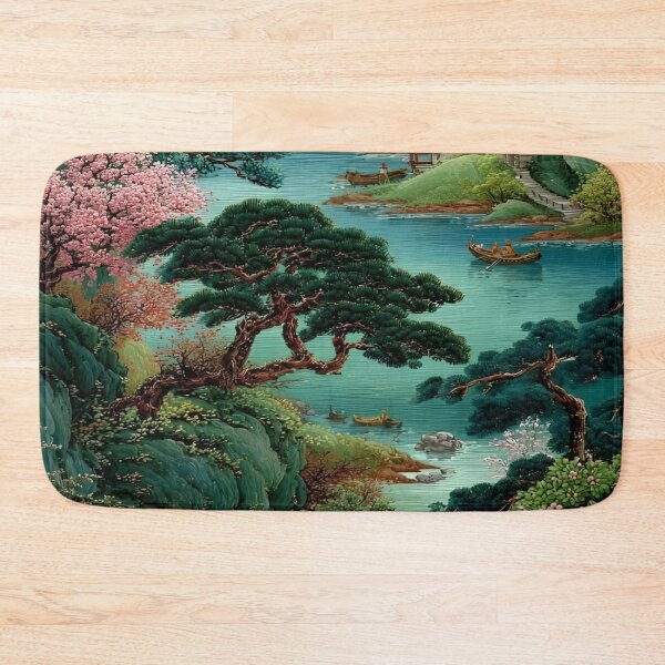 Item preview, A Lush Landscape with Cherry Blossoms, Majestic Mountains, and Tranquil Waters Weaving Through an Exquisite Nature Reflections Scene designed and sold by Matt_Smith.