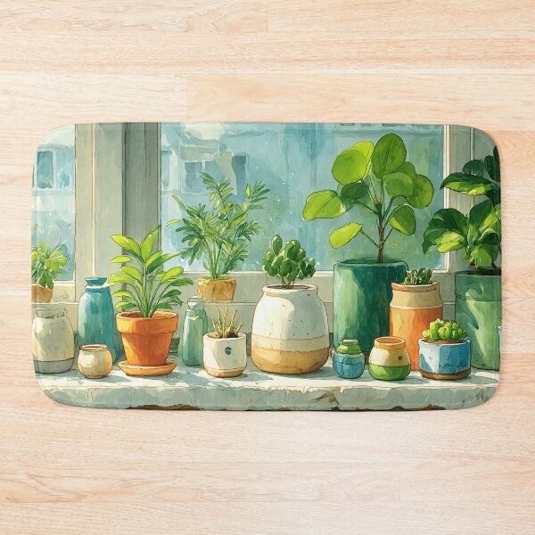 Item preview, Botanical Window Watercolor – Soft Morning Light Houseplants Ledge (Anime Aesthetic) designed and sold by Whimsical Wayfarer.