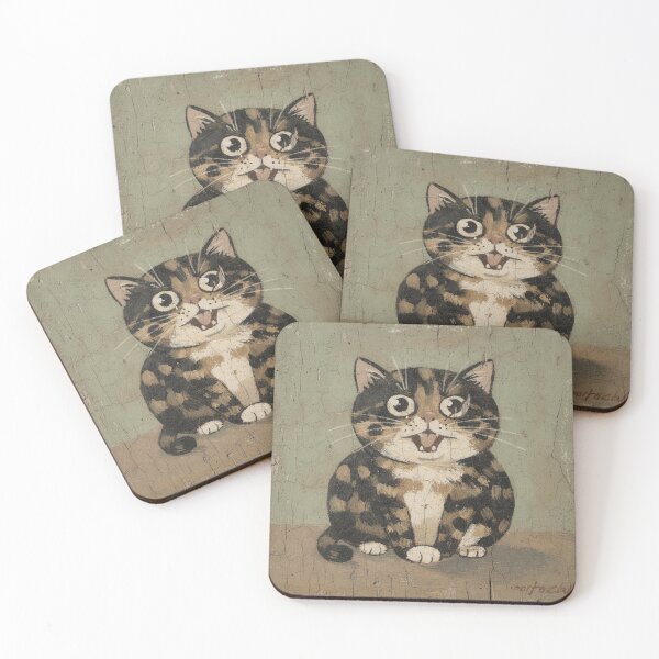 Item preview, Yawning Tortoiseshell Cat Folk Art designed and sold by PictorialWhimsy.