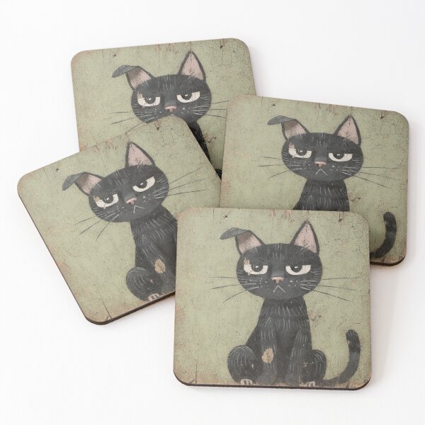Item preview, Suspicious Black Cat Folk Painting designed and sold by PictorialWhimsy.