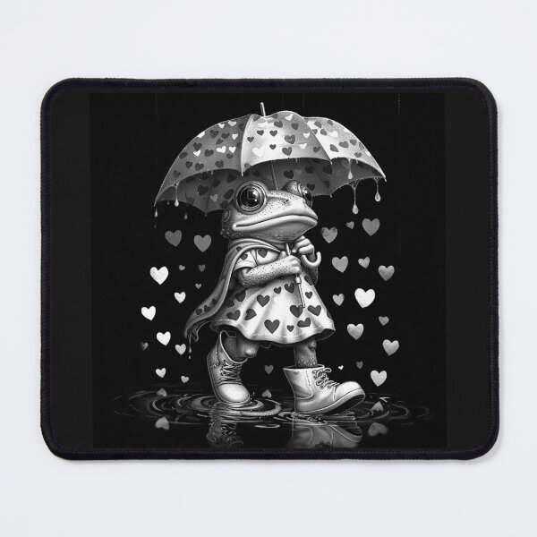 Item preview, Cute Frog with Heart Umbrella in Rain Romantic Kawaii Art Design designed and sold by inkoutninja.