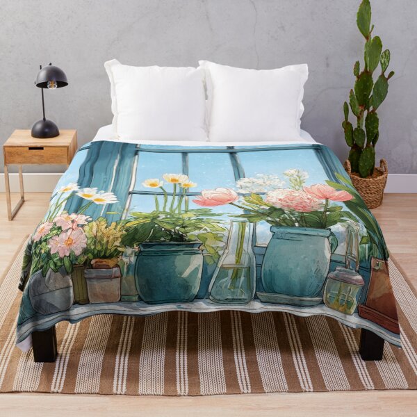 Item preview, Cozy Botanical Window Sill – Luminous Florals in a Blue Room (Anime Aesthetic) designed and sold by Whimsical Wayfarer.