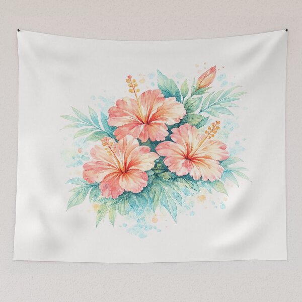 Item preview, Ocean Breeze Hibiscus Bouquet | Watercolor Tropical Floral Art | Botanical Flower Illustration designed and sold by IamNolmo.