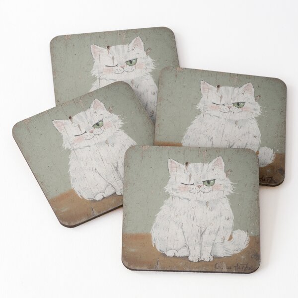 Item preview, Smug White Cat Side-Eye Folk Art designed and sold by PictorialWhimsy.