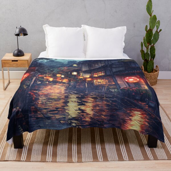 Item preview, Kyoto Rainy Night Street with Warm Lantern Lights and Reflections designed and sold by Whimsical Wayfarer.