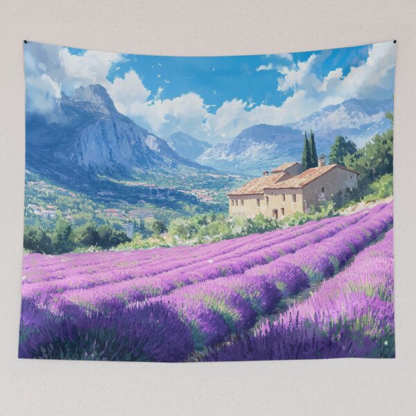 Item preview, Lavender Fields and Countryside House in Provence Hillside designed and sold by Whimsical Wayfarer.