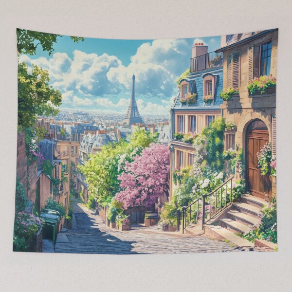 Item preview, Romantic Paris Street in Spring with Eiffel Tower View designed and sold by Whimsical Wayfarer.