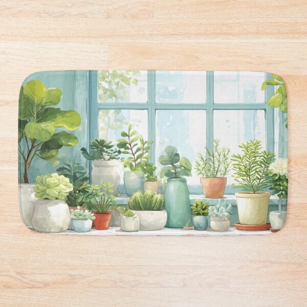 Item preview, Botanical Window Watercolor – Soft Spring Pastel Plant Shelf (Anime Aesthetic) designed and sold by Whimsical Wayfarer.