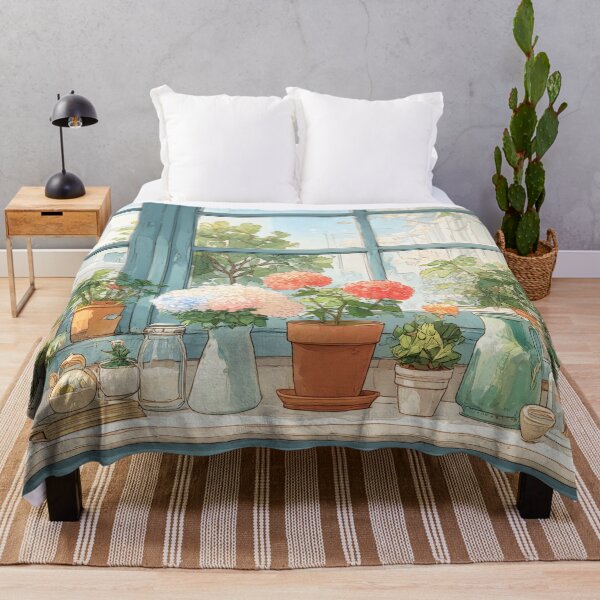 Item preview, Cozy Botanical Window Sill – Pastel Hydrangeas in a Sunlit Home Corner (Anime Aesthetic) designed and sold by Whimsical Wayfarer.