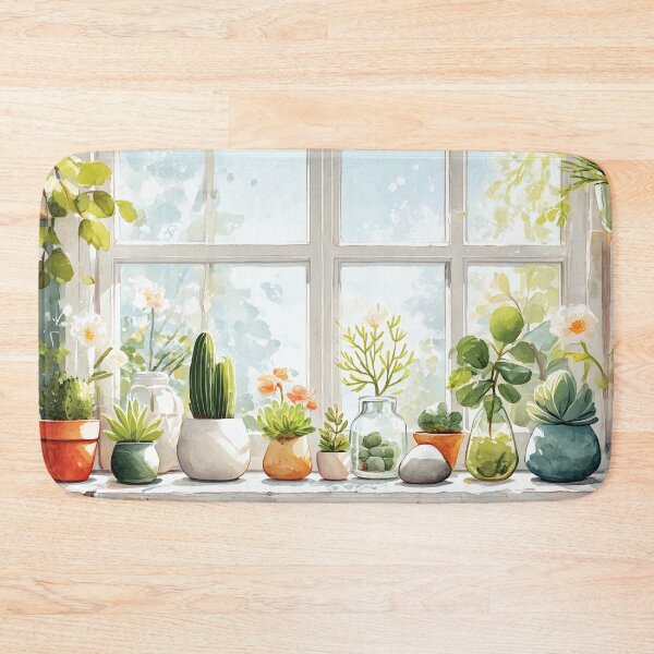 Item preview, Botanical Window Watercolor – Sunlit Succulent & Cactus Study Corner (Anime Aesthetic) designed and sold by Whimsical Wayfarer.
