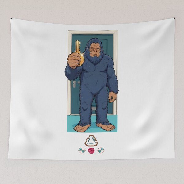 Item preview, Blue Bigfoot Holding a Golden Key to the Apartment designed and sold by Whimsy Trail Co.