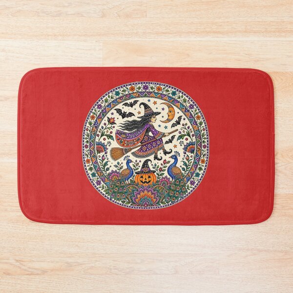 Item preview, An ethnic Madhubani-inspired Halloween witch on a broom in watercolor style designed and sold by Ink Matrix.