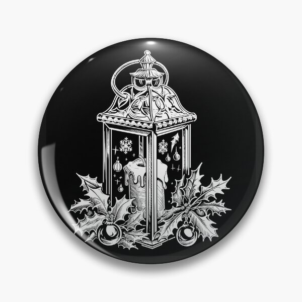 Item preview, Vintage Christmas Lantern with Holly Candle Black and White Holiday Art designed and sold by inkoutninja.
