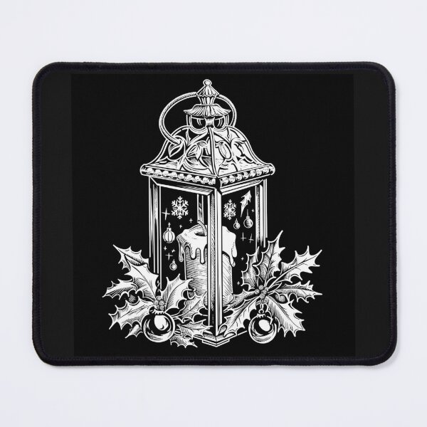 Item preview, Vintage Christmas Lantern with Holly Candle Black and White Holiday Art designed and sold by inkoutninja.