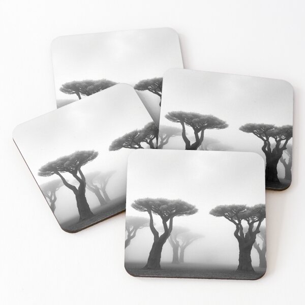 Item preview, Mystical Foggy Dragon Blood Trees Black and White Landscape Art designed and sold by EllDAV777.