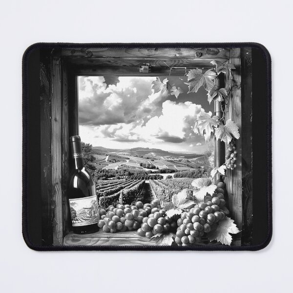 Item preview, Rustic Vineyard Landscape with Wine Grapes Black and White Countryside Art designed and sold by inkoutninja.