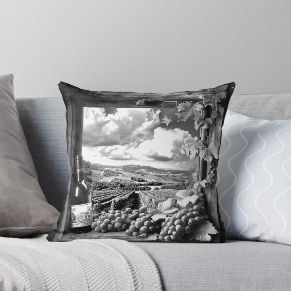 Item preview, Rustic Vineyard Landscape with Wine Grapes Black and White Countryside Art designed and sold by inkoutninja.