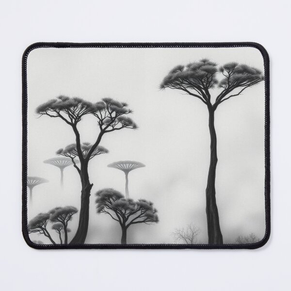 Item preview, Misty African Acacia Tree Silhouettes – Dramatic Black & White Foggy Landscape Art designed and sold by EllDAV777.