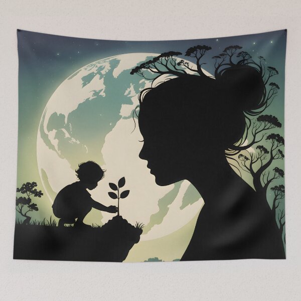 Item preview, Earth Day Mother Nature Child Planting Silhouette Art designed and sold by designscreators.