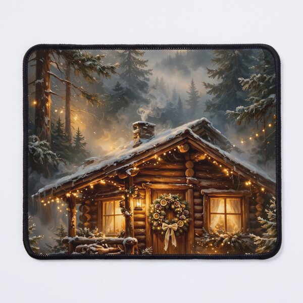 Item preview, Golden Cabin in Misty Forest - Christmas Landscape designed and sold by PickyAura.