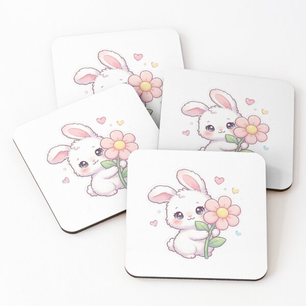 Item preview, Shy Kawaii Bunny with Flower – Cute Pastel Rabbit designed and sold by Tinydoodlenest .