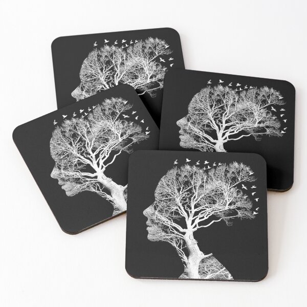 Item preview, Woman Tree Silhouette with Birds Surreal Nature Portrait Art designed and sold by inkoutninja.