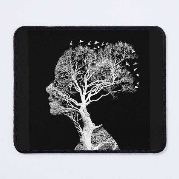 Item preview, Woman Tree Silhouette with Birds Surreal Nature Portrait Art designed and sold by inkoutninja.