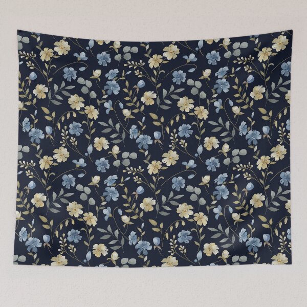 Item preview, Dark Florals Anthology – Chic Vintage Navy Botanicals With Muted Blue & Yellow Wildflowers designed and sold by Whimsical Wayfarer.