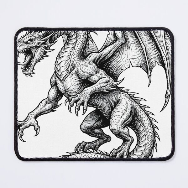 Item preview, Fierce Winged Dragon – Black and White Fantasy Dragon Illustration designed and sold by DragonSerpent Ink.