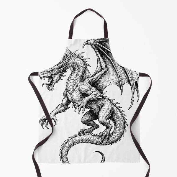 Item preview, Fierce Winged Dragon – Black and White Fantasy Dragon Illustration designed and sold by DragonSerpent Ink.
