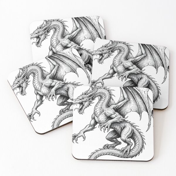 Item preview, Fierce Winged Dragon – Black and White Fantasy Dragon Illustration designed and sold by DragonSerpent Ink.