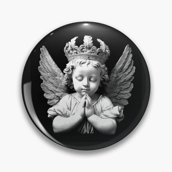 Item preview, Crowned Praying Cherub Angel Statue Black and White Religious Art designed and sold by inkoutninja.