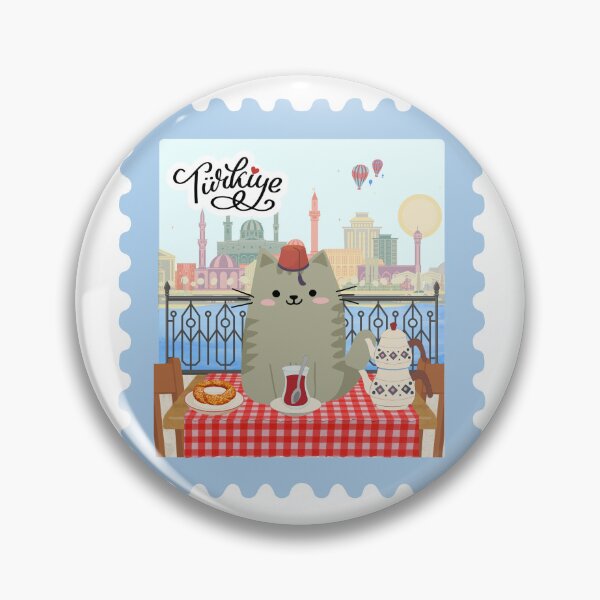 Item preview, Cat in Turkey drinking tea funny stamp  designed and sold by CafePluto.