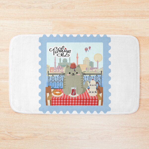 Item preview, Cat in Turkey drinking tea funny stamp  designed and sold by CafePluto.