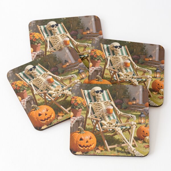 Item preview, Relaxing Skeleton Halloween Print - Autumn Garden Wall Art - A3 A4 A5 - Funny Pumpkin Decor designed and sold by QuietCanvasArtworks.