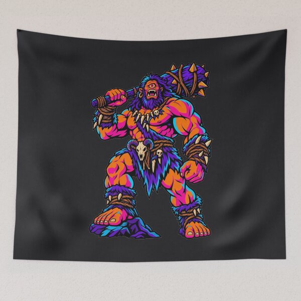 Item preview, Neon Cyclops Barbarian – One-Eyed Giant with Spiked Club designed and sold by KungPowUnicorn.