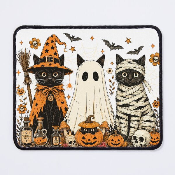 Item preview, Black Cat Witch Ghost Mummy Halloween Trio designed and sold by varin-studio.