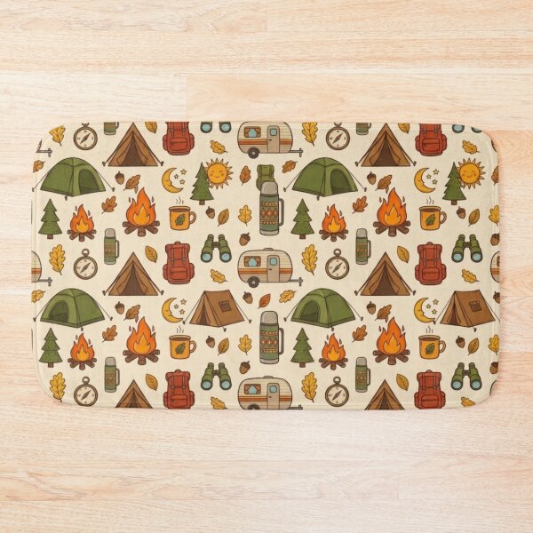 Item preview, Retro Hand Drawn Camping and Hiking Seamless Pattern designed and sold by GabeMountainArt.