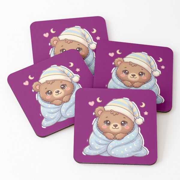 Item preview, Cozy Kawaii Bear with Star Blanket – Cute Sleepy Bear designed and sold by Tinydoodlenest .