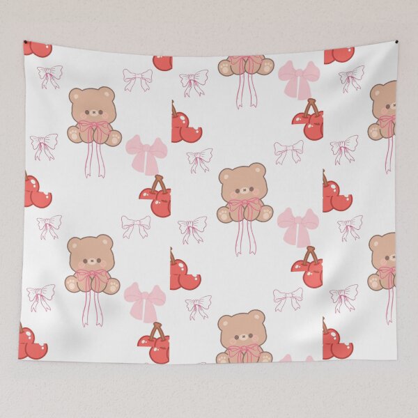 Item preview, Cute Pastel Teddy Bear Pink Bow Cherry Coquette designed and sold by TibbuTees.