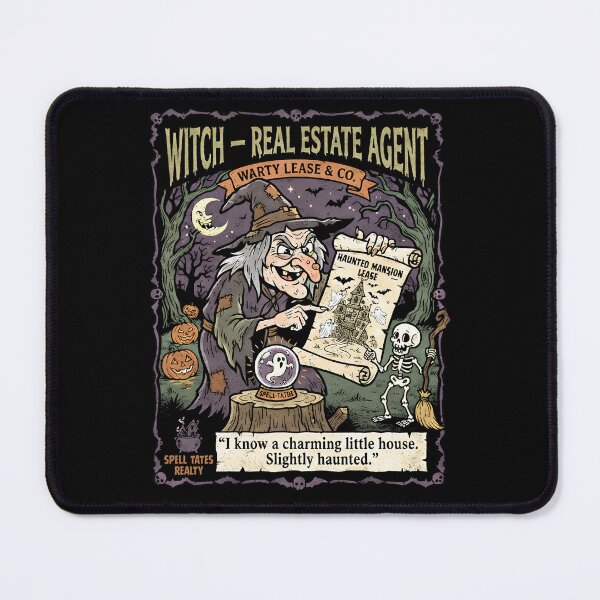 Item preview, Witch Real Estate Agent Funny Halloween– Vintage Spooky Cartoon Retro Haunted House designed and sold by justyna-s28.