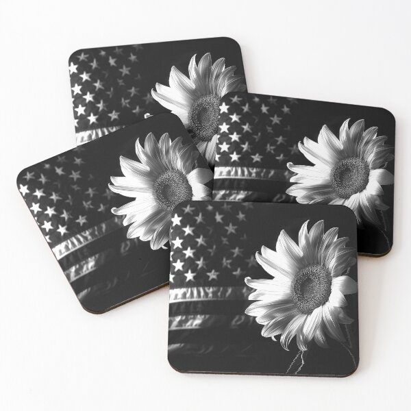 Item preview, Patriotic Sunflower American Flag Black and White Floral Art designed and sold by inkoutninja.