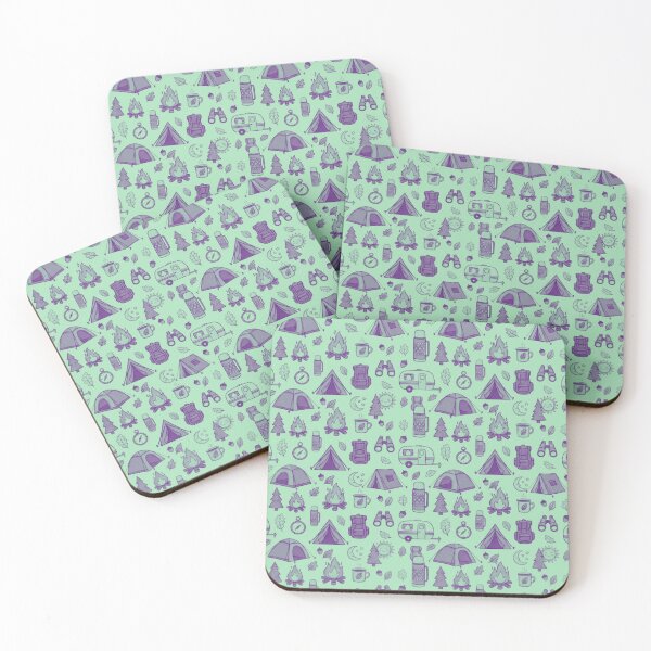 Item preview, Retro Hand-Drawn Camping and Hiking Seamless Pattern designed and sold by GabeMountainArt.